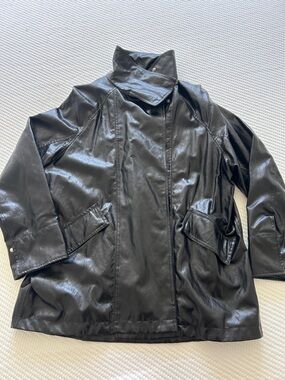 Zara Black Faux Funnel-Neck Leather Jacket